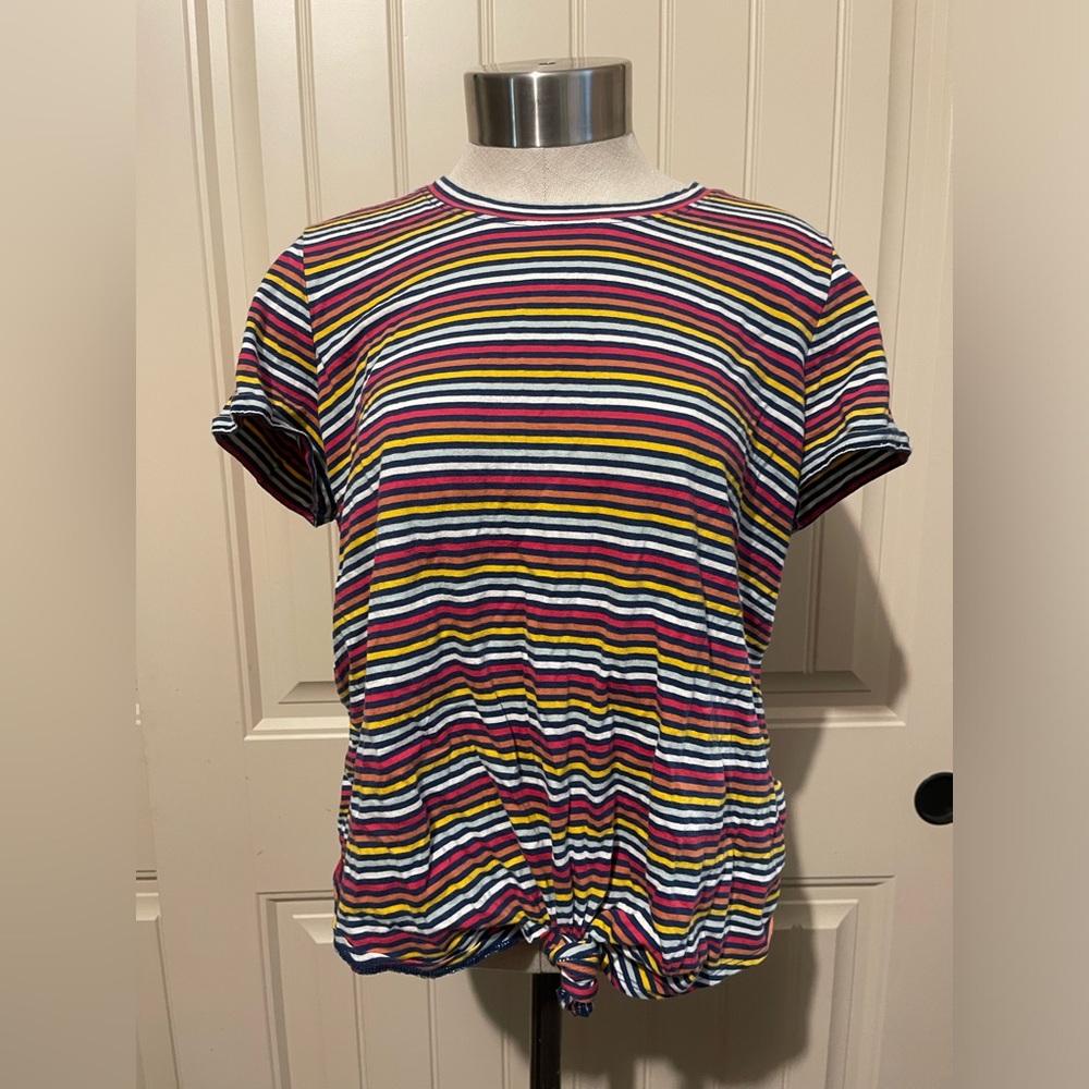 Madewell Knot-Front Tee Rainbow‎ Striped T-Shirt